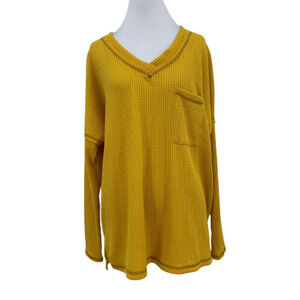 Reb. in J. 220 Kendra Sweater Womens XL Mustard Waffle Knit Drop Shoulder V Neck